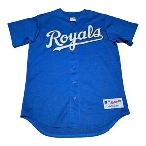 Majestic Kansas City Royals Baseball Jersey Medium Blue Button Up‎ Authentic